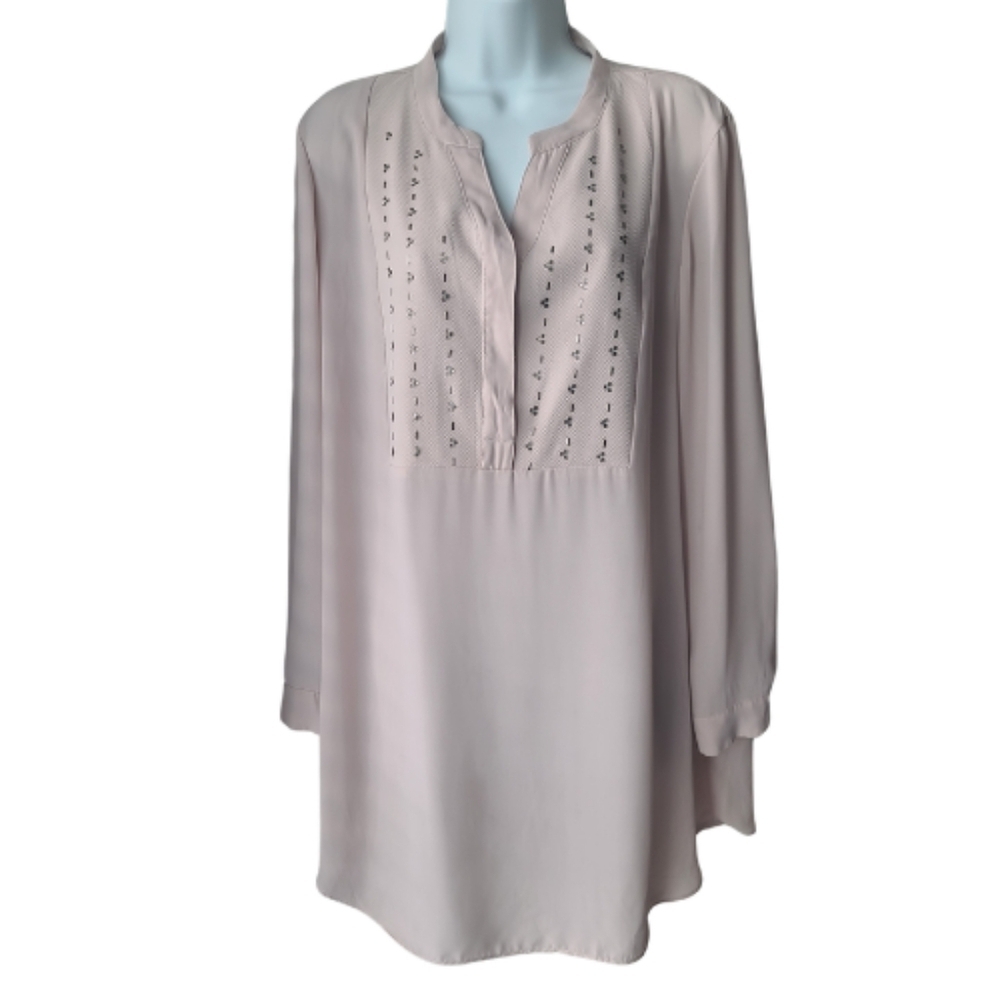 Stork & Babe Maternity Blouse Top Shirt Tunic Neutral Sz XL Office Career Party